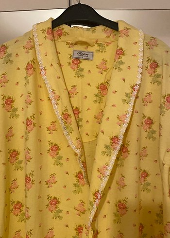 Sarı Vintage Çiçekli Uzun Kadın Sabahlık - Görsel 3