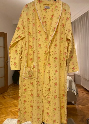 Sarı Vintage Çiçekli Uzun Kadın Sabahlık - Görsel 2