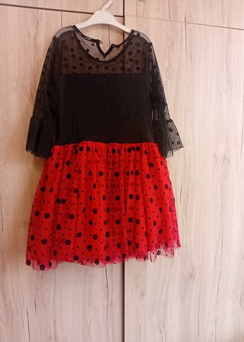 Kız Çocuk Puantiyeli Kırmızı Siyah Elbise - Görsel 4