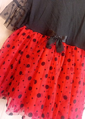 Kız Çocuk Puantiyeli Kırmızı Siyah Elbise - Görsel 2