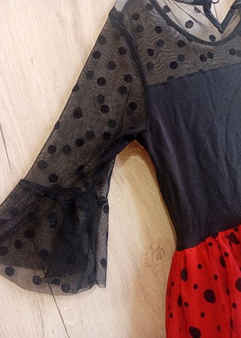 Kız Çocuk Puantiyeli Kırmızı Siyah Elbise - Görsel 5