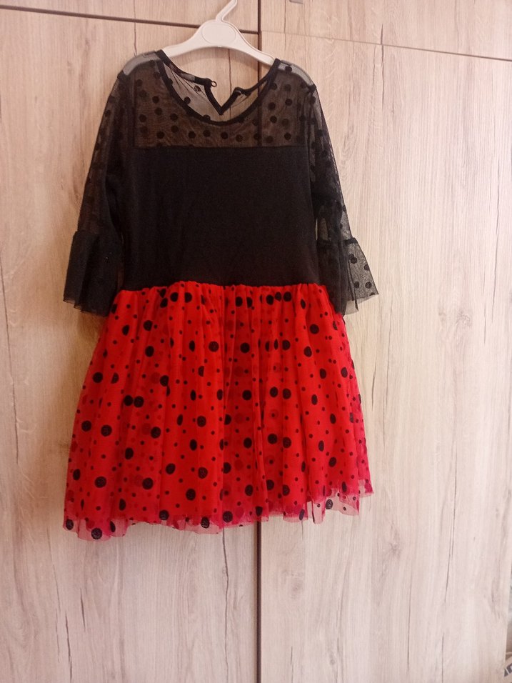 Kız Çocuk Puantiyeli Kırmızı Siyah Elbise - Görsel 4