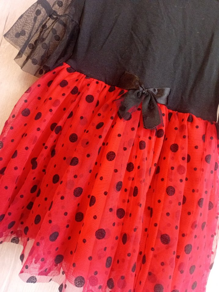 Kız Çocuk Puantiyeli Kırmızı Siyah Elbise - Görsel 2