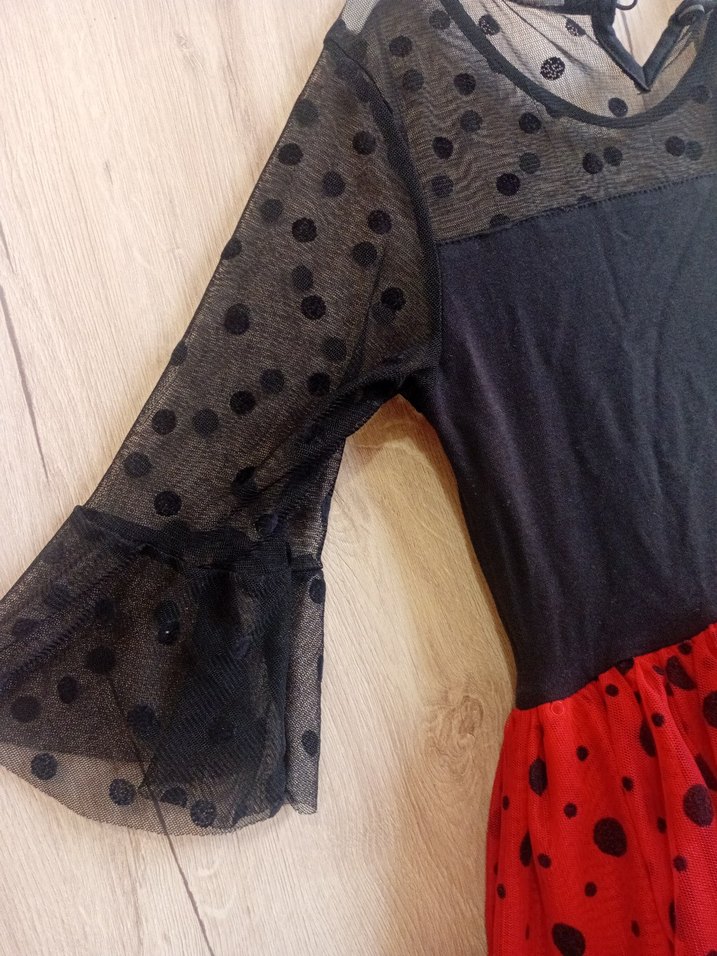 Kız Çocuk Puantiyeli Kırmızı Siyah Elbise - Görsel 5