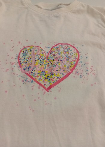 Kız Çocuk Beyaz Uzun Kollu Parlak Kalp Tişört - Görsel 2