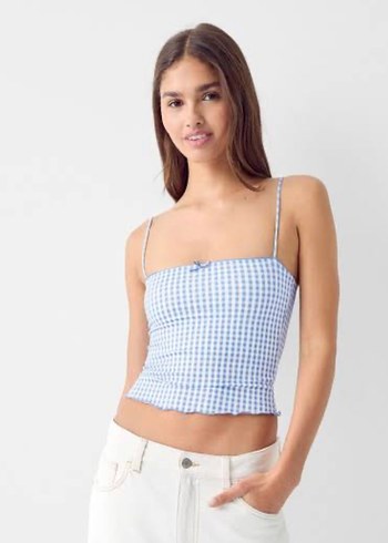 bershka mavi pötikareli bluz - Görsel 2