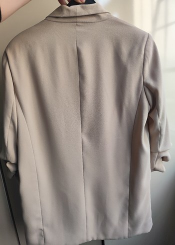 Bej Dökümlü Keten Kadın Blazer - Görsel 4