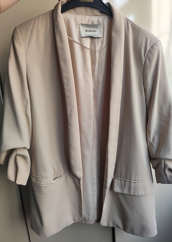 Bej Dökümlü Keten Kadın Blazer - Görsel 5