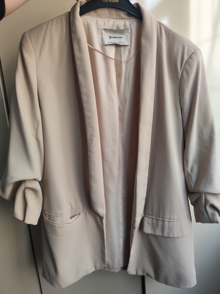 Bej Dökümlü Keten Kadın Blazer - Görsel 5