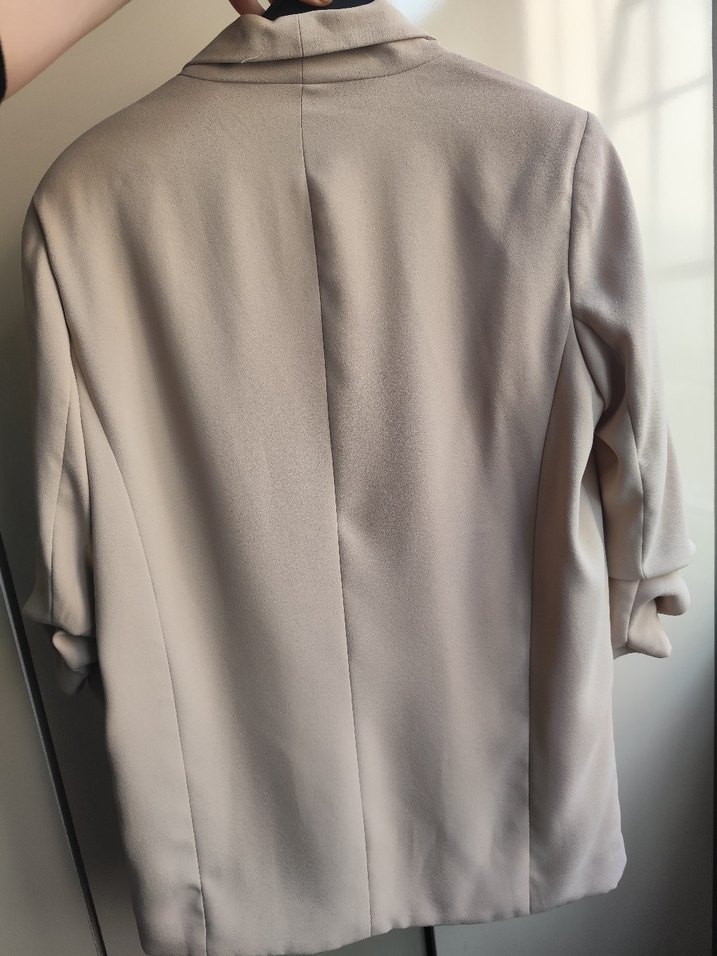 Bej Dökümlü Keten Kadın Blazer - Görsel 2