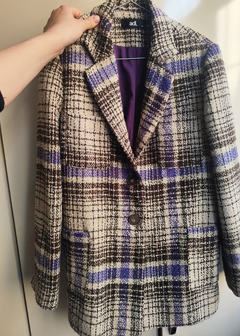 Kadın Mor Düğmeli Midi Yün ceket - Görsel 7