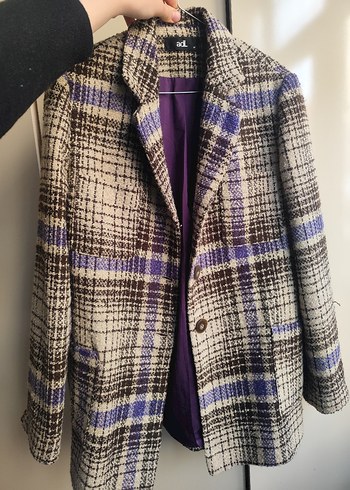 Kadın Mor Düğmeli Midi Yün ceket - Görsel 3