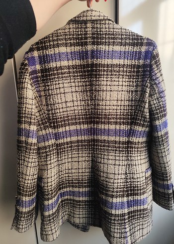 Kadın Mor Düğmeli Midi Yün ceket - Görsel 6