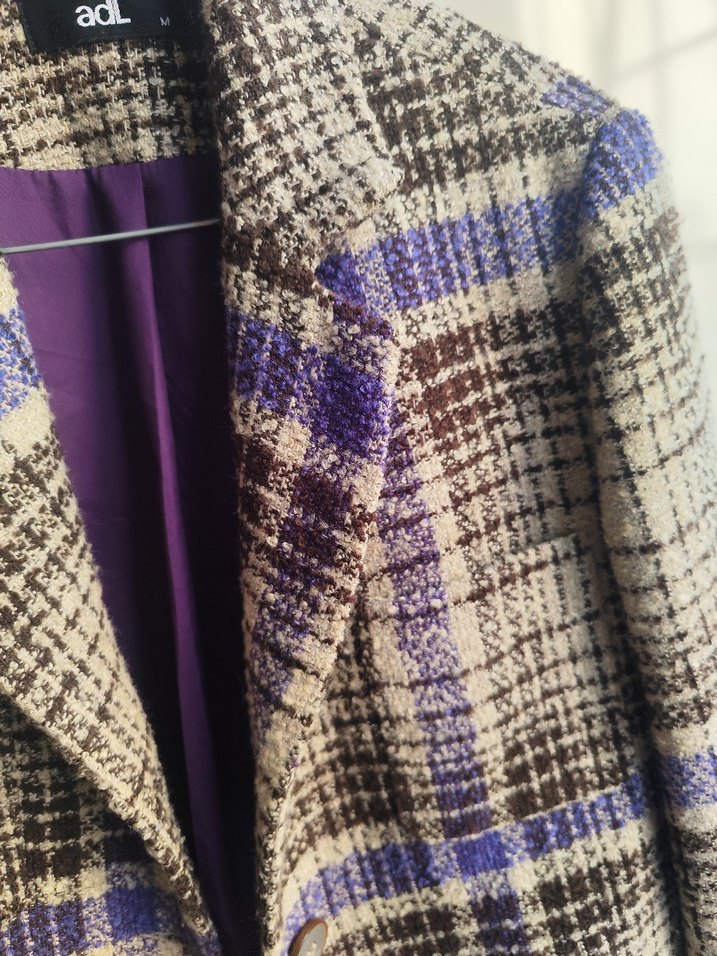 Kadın Mor Düğmeli Midi Yün ceket - Görsel 4