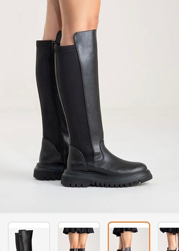 Deri Siyah Dizüstü Kadın Çizme - Görsel 5