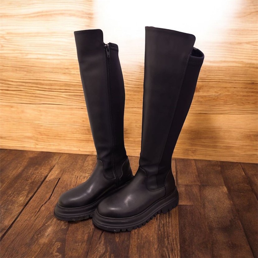 Deri Siyah Dizüstü Kadın Çizme - Görsel 2