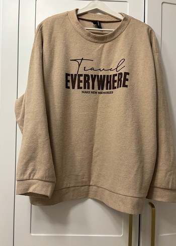 l Beden Bej Pamuklu Baskılı Kadın Sweatshirt