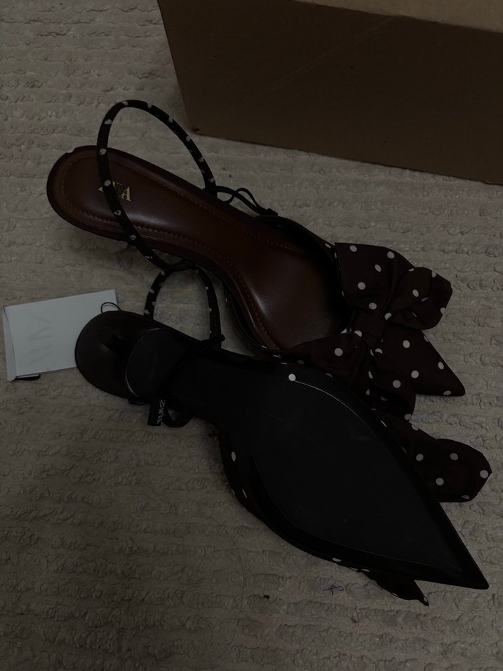 Kahverengi Puantiyeli Fiyonklu Stiletto - Görsel 3