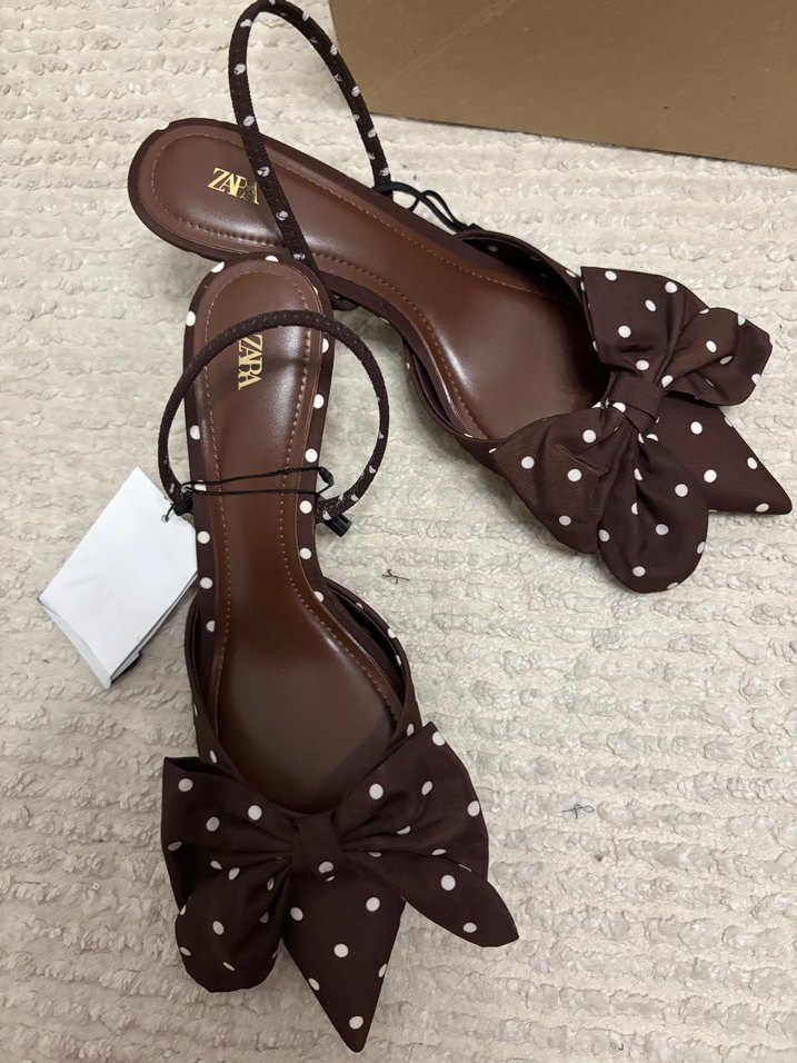 Kahverengi Puantiyeli Fiyonklu Stiletto - Görsel 2