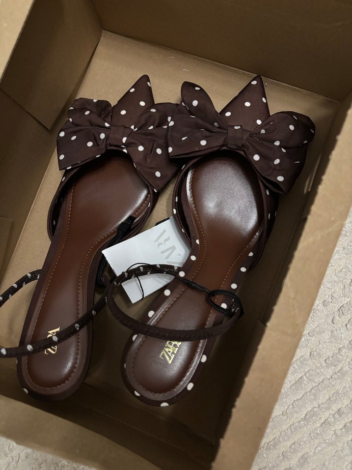 Kahverengi Puantiyeli Fiyonklu Stiletto - Görsel 5