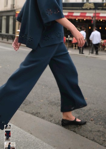 Kemer Detaylı Lacivert Midi Denim Kadın Pantolon - Görsel 4