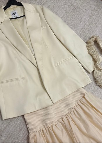 Zara Ekru Klasik Blazer Ceket