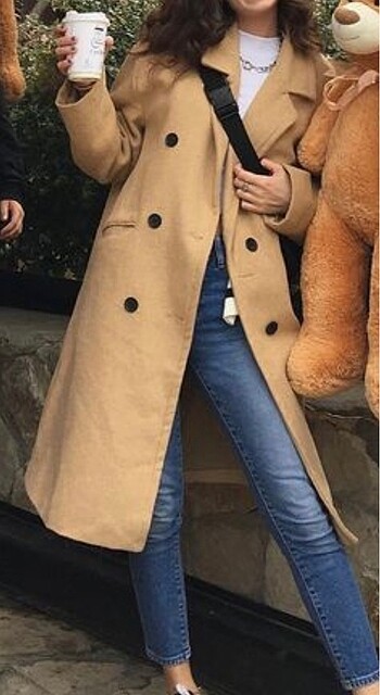 36 Beden camel Renk Oversize Kaban