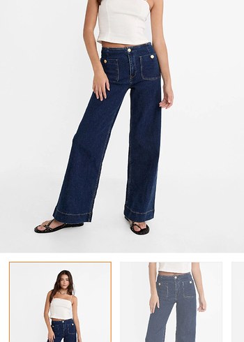 Stradivarius Lacivert ispanyol paça Kadın Kot Pantolon