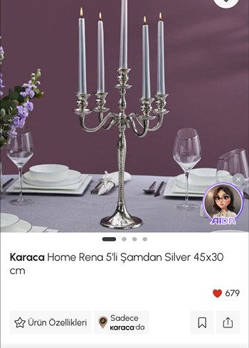Karaca Parlak Altın 5 Kollu Şamdan