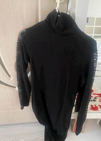 Drapeli Siyah Midi Kadın Elbise - Görsel 3