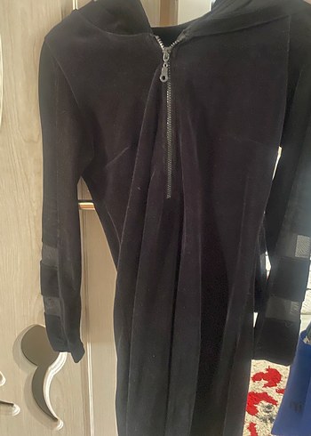 Drapeli Siyah Midi Kadın Elbise - Görsel 2