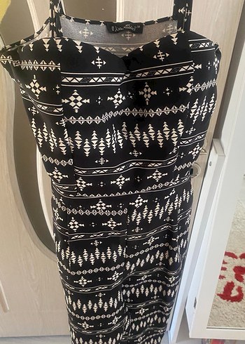 Drapeli Siyah Midi Kadın Elbise - Görsel 6