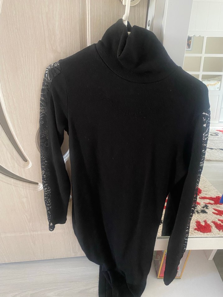 Drapeli Siyah Midi Kadın Elbise - Görsel 3