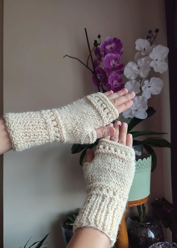 Bej Örgü Bohem Kadın Eldiveni - Görsel 2