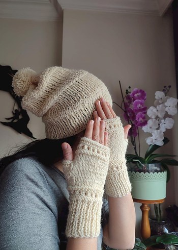 Bej Örgü Bohem Kadın Eldiveni - Görsel 3