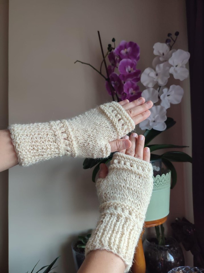Bej Örgü Bohem Kadın Eldiveni - Görsel 2
