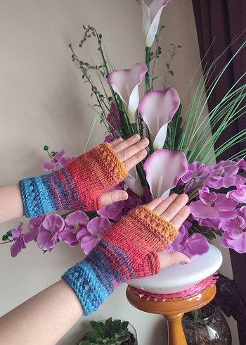 Renkli Örgü Kadın Eldiven - Görsel 2