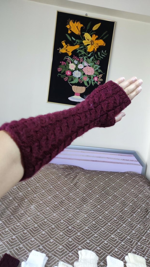 Bordo Örgü Bohem Kadın Eldiveni - Görsel 2