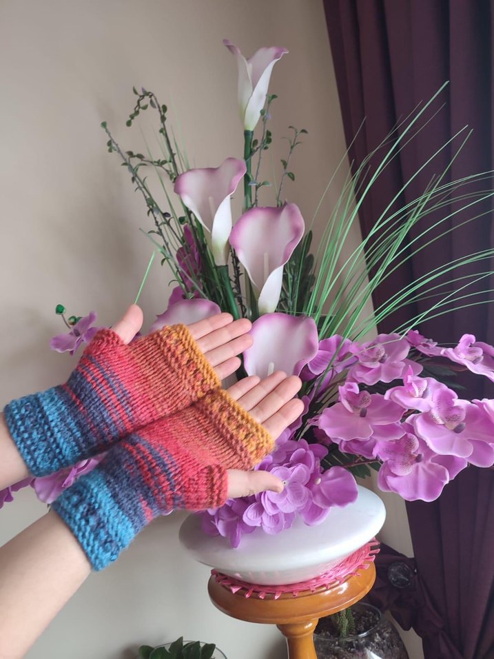 Renkli Bohem Örgü Kadın Eldiveni - Görsel 3