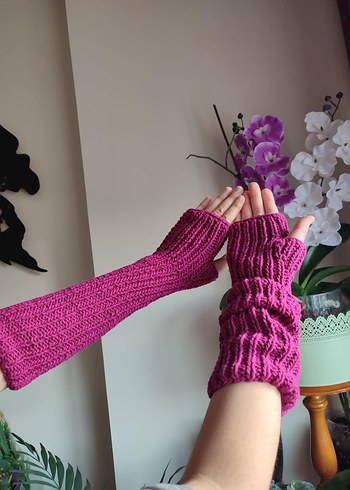 Pembe Örgü Bohem Kadın Eldiveni - Görsel 2
