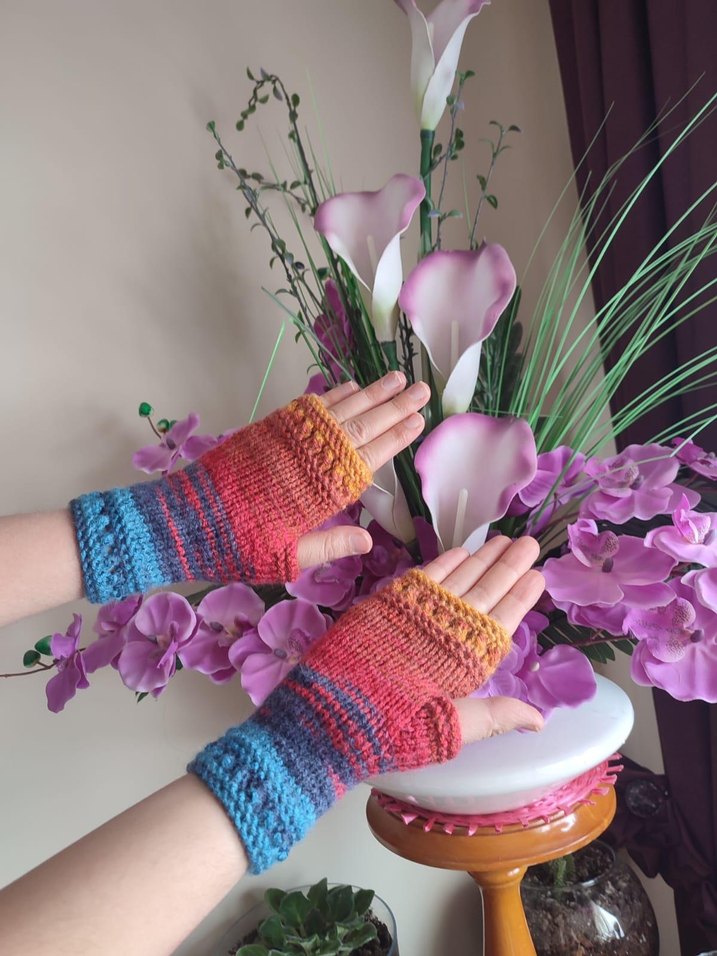 Renkli Örgü Bohem Kadın Eldiveni - Görsel 2