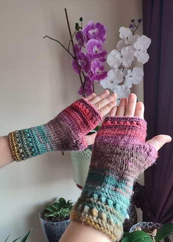 Bohem Çok Renkli Örgü Kadın Eldiven - Görsel 3
