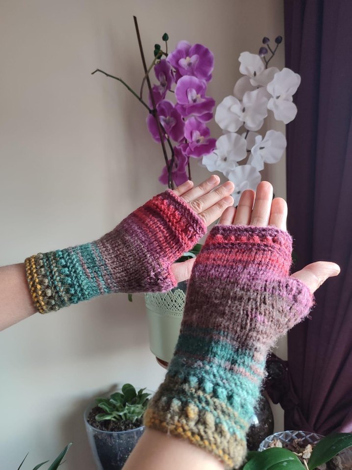 Bohem Çok Renkli Örgü Kadın Eldiven - Görsel 3