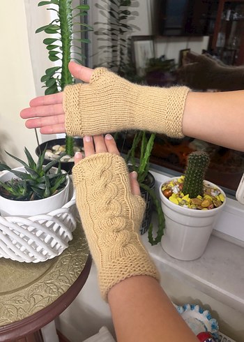 Bej Örgü Bohem Kadın Eldivenleri - Görsel 3