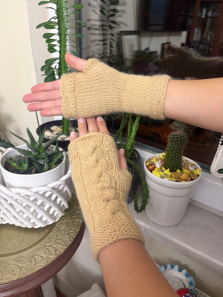 Bej Örgü Bohem Kadın Eldivenleri - Görsel 3