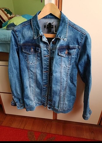 Düğmeli Mavi Kadın Denim Ceket