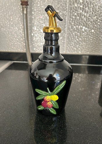 Beden Renk Siyah Zeytin Desenli Cam Yağlık Seti