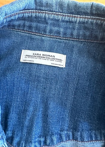 Zara Düğmeli Mavi Denim Kısa Kollu Gömlek