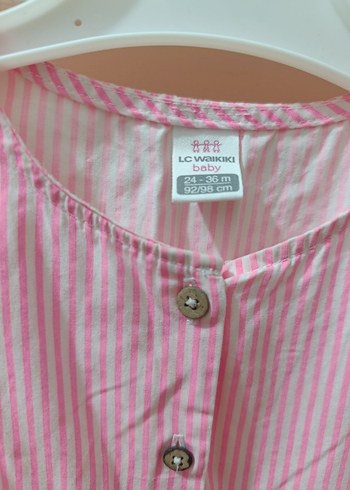 LC Waikiki Pembe Çizgili Düğmeli Elbise - Görsel 2