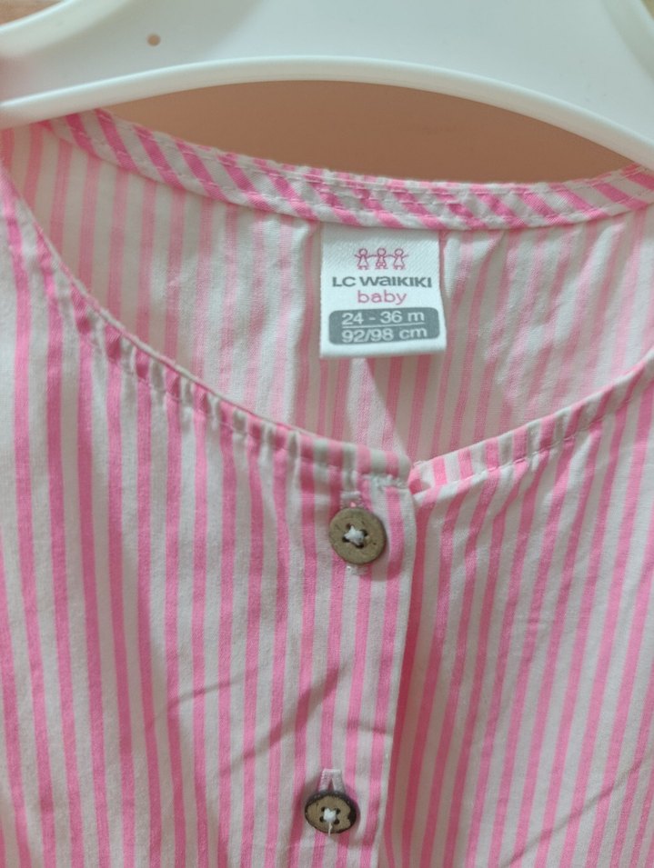 LC Waikiki Pembe Çizgili Düğmeli Elbise - Görsel 2